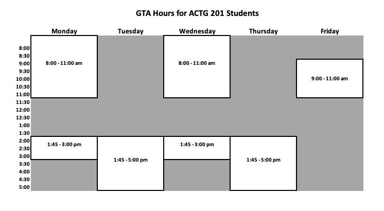 Fall 2024 Accounting GTA Schedule - ACTG 201