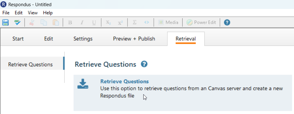 Respondus home page with the retrieval tab in focus