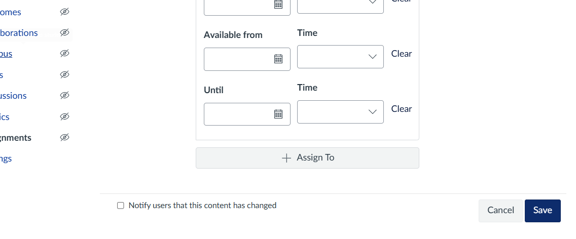 Save button for an assignment in the bottom right-hand corner
