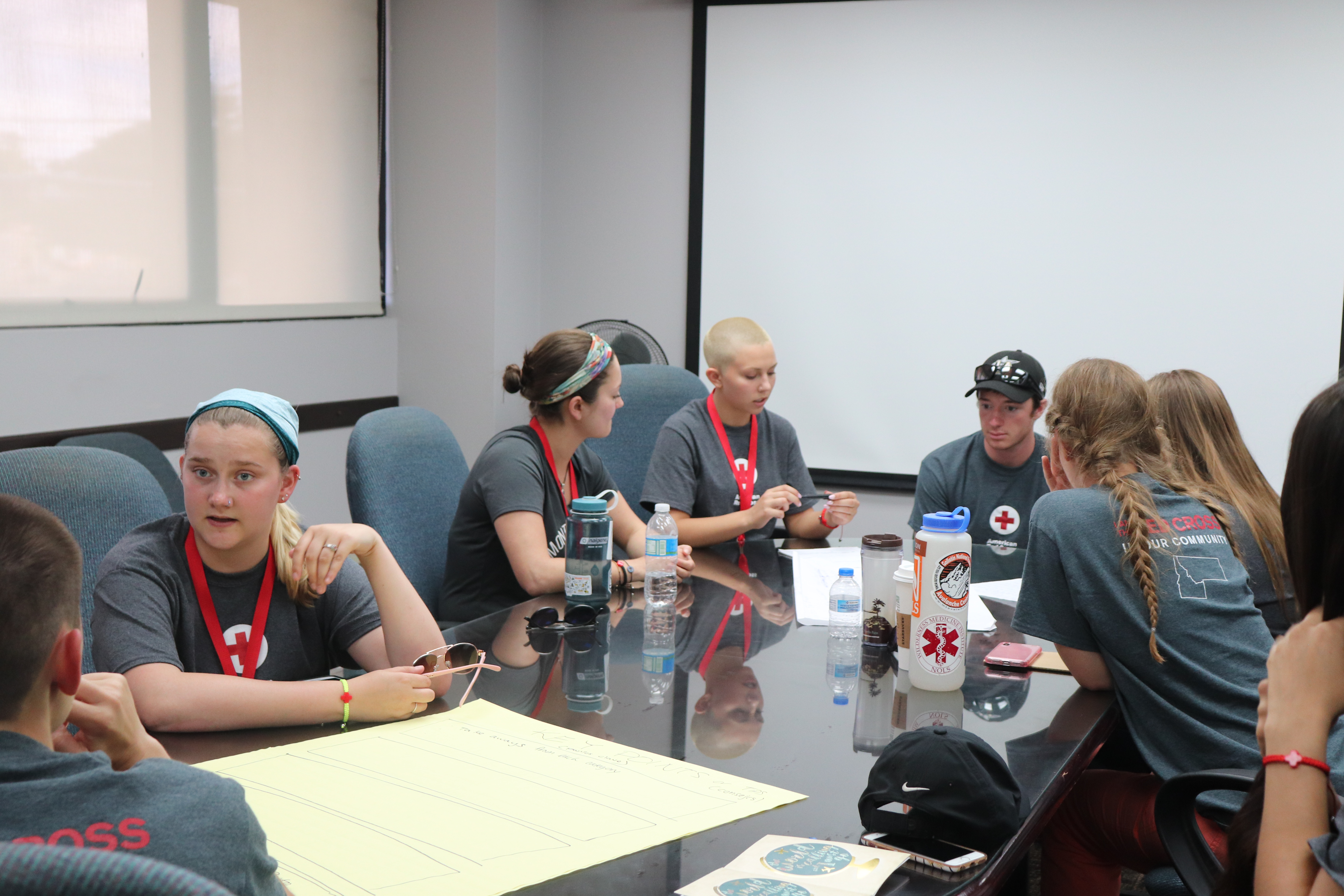 Group sitting at table doing a reflection actvity