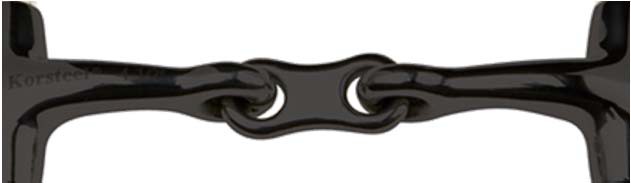 black 8 shaped piece with metal pieces connecting to the holes