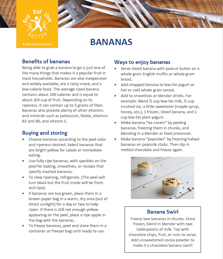 A snapshot of the printable PDF version of the bananas factsheet