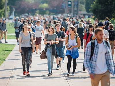 students walking on campus