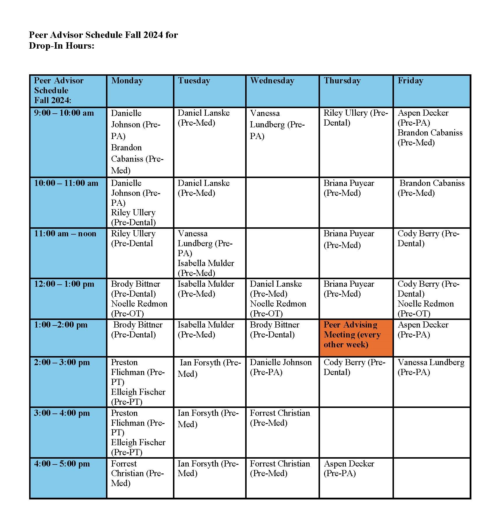 Fall Schedule 2024