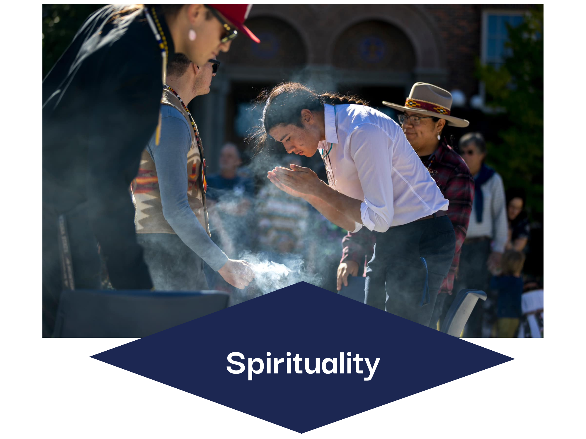 Image of the Spirituality prong of the Cultural Values model, showing individuals during the practice of smudging.