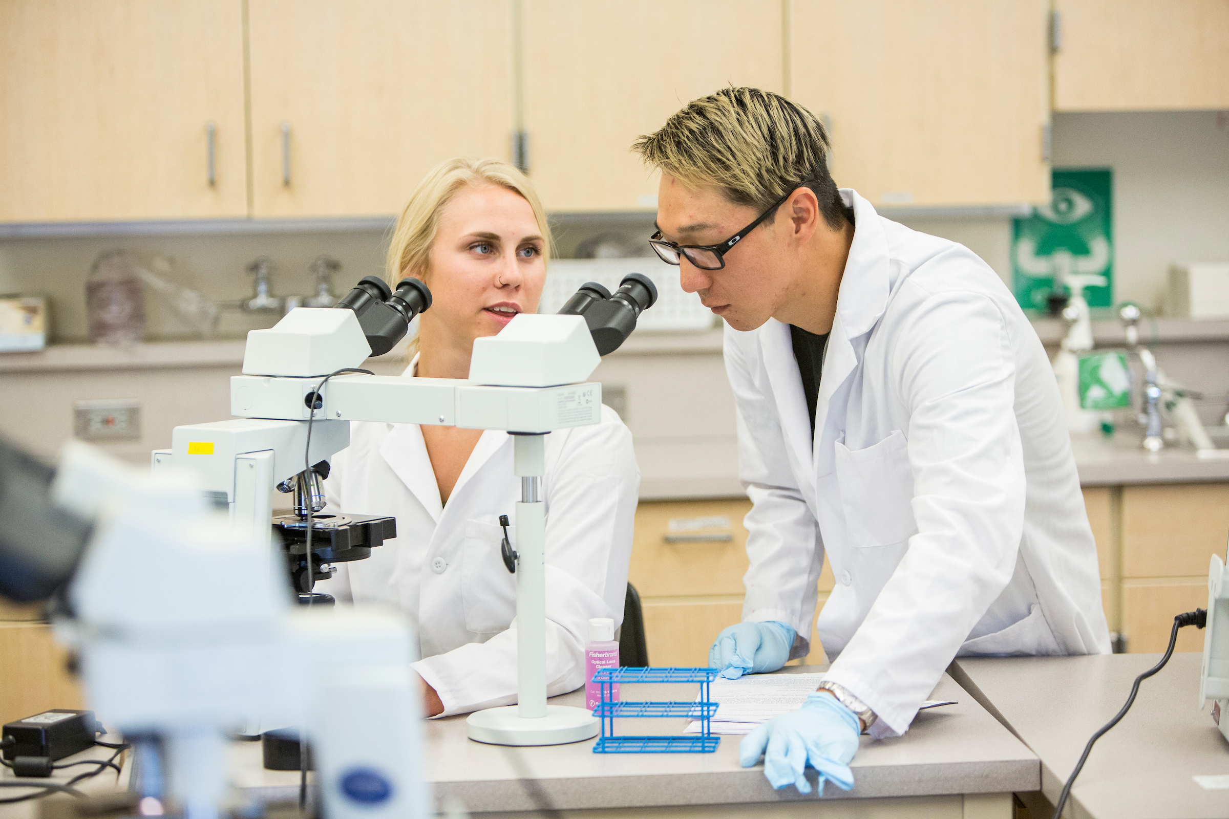 two students work in a lab together