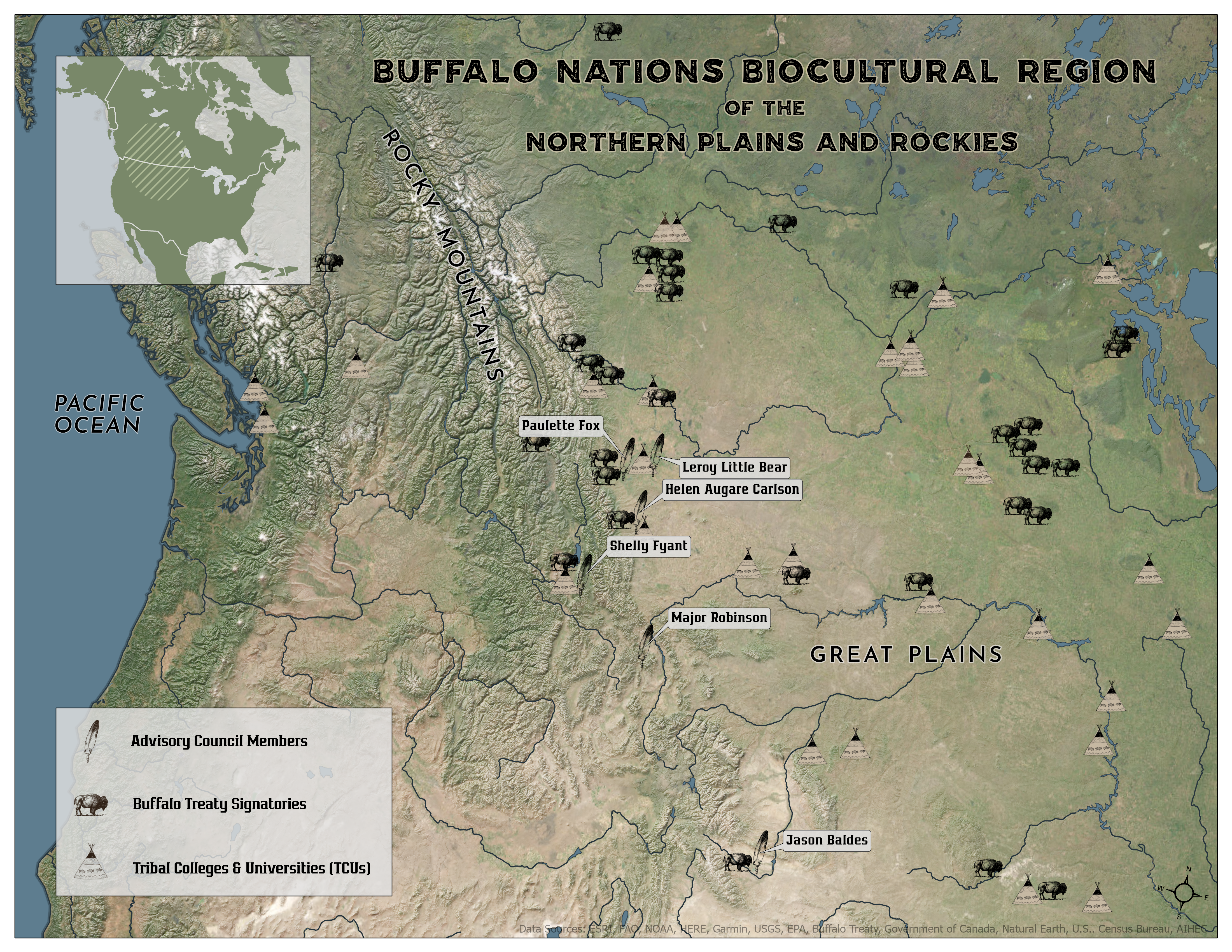 Map of buffalo nations biocultural region of the northern plains and rockies. 