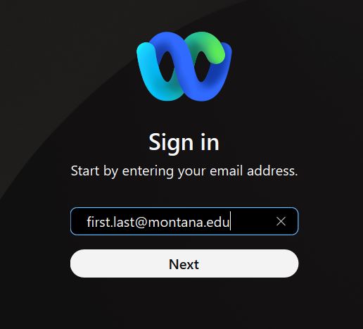 Webex App Login Screen 1